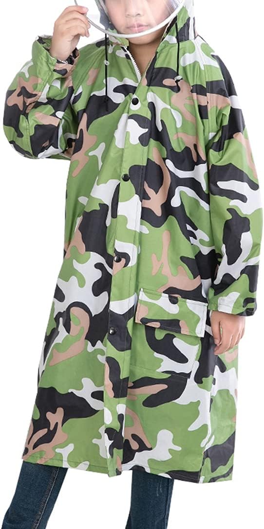 迷彩レインコート キッズ ランドセル対応 レインポンチョ つば付き 雨具 男の子 撥水 合羽 女の子 防水..