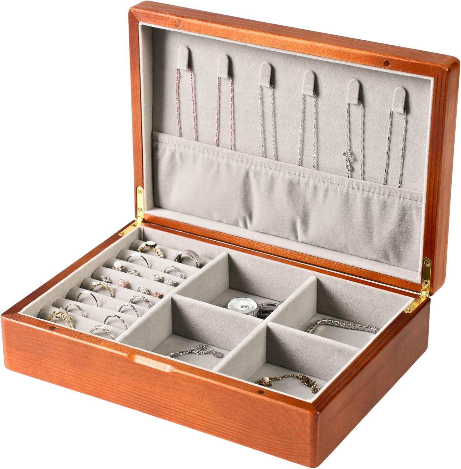 木製ジュエリーボックス 女性用 Mサイズ 天然無垢材 ガールズ アンティークオーガナイザー イヤリング収納付き リングコンパートメント..