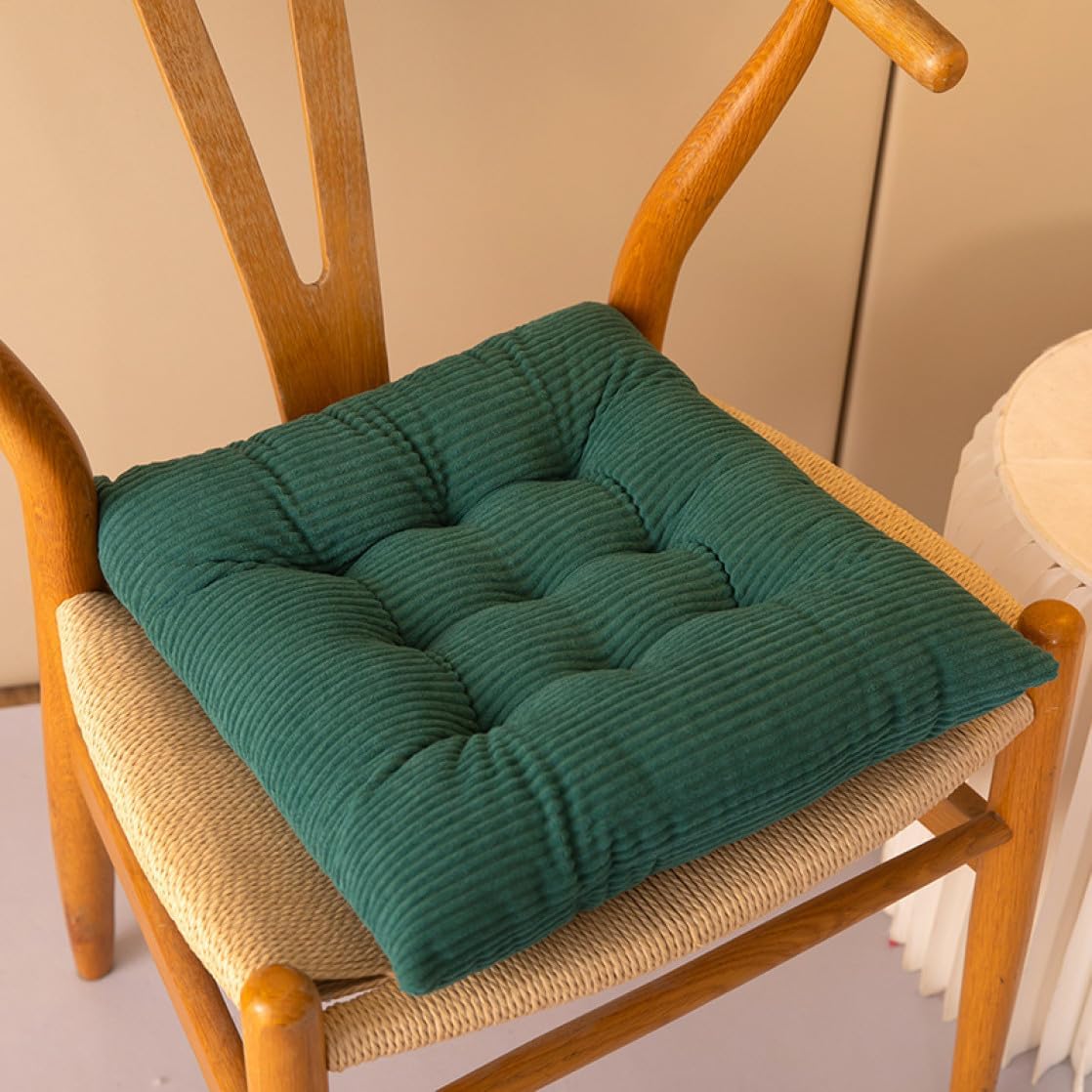 椅子用 座布団 グリーン ダイニングチェア クッション 2枚セット ひも付き 四角 チェアパッド 40*40cm ..