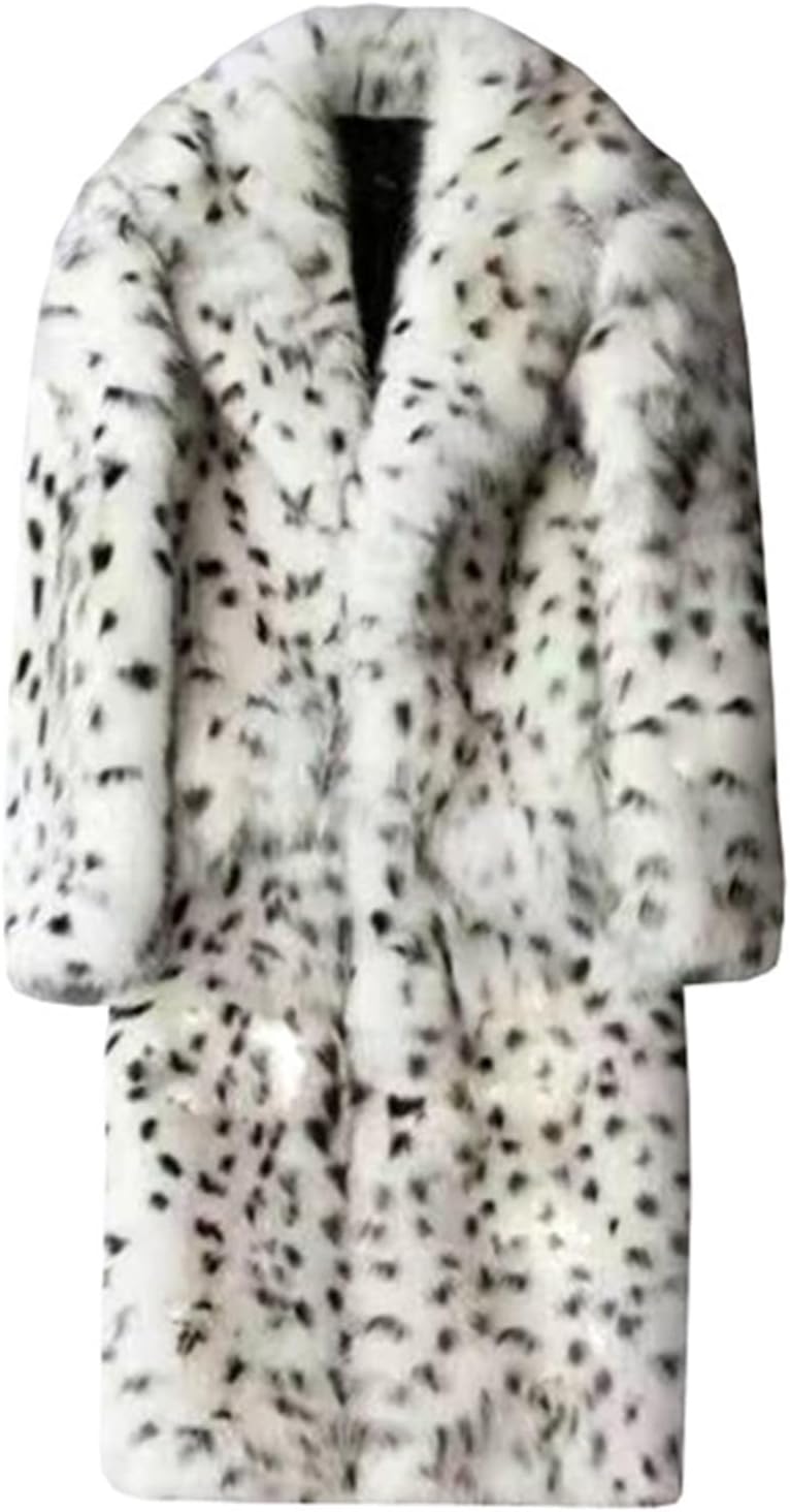 ファージャケット 毛皮コート メンズ ロングジャケット スプリングコート 豹柄 S-6XL 白黒 大きいサイズ 膝丈 ロング丈 スーツ もこもこ ふんわり 派手 贅沢 個性的 印象派 防寒着 保温 秋