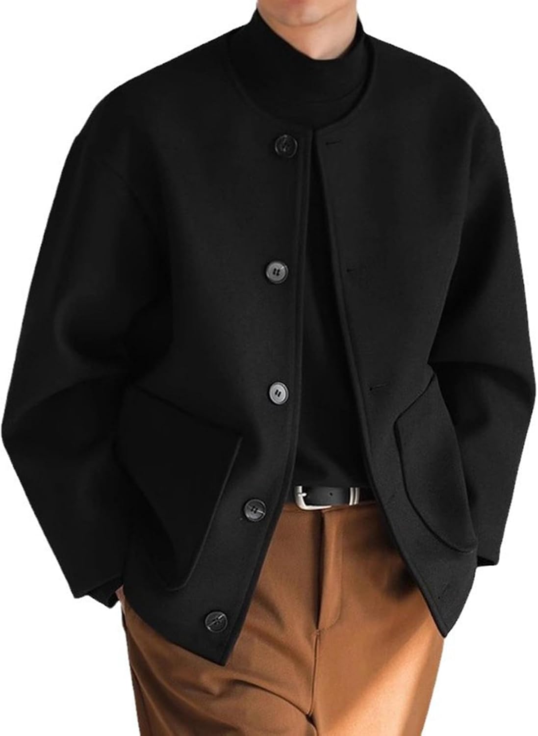 ラシャジャケット メンズ スタジャン ノーカラー ウール ショート丈 冬服 ボタンダウン 防風 防寒 ジャンパー ゆったり トレンチコート 大人 快適 通学 旅行 カジュアル 上着 ブルゾン おしゃれ