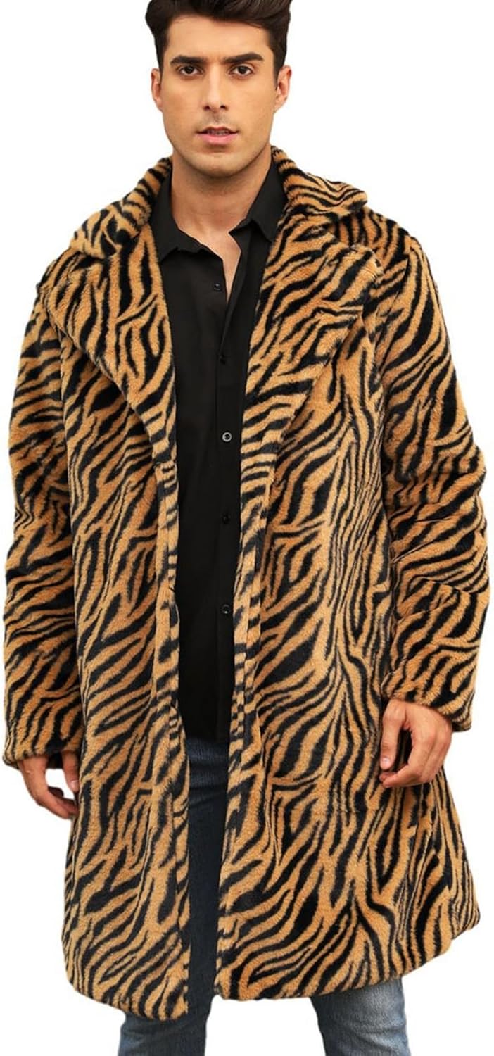 ファーコート メンズ 毛皮ジャケット ロング丈 冬 メンズ ゼブラ柄 トレンチコート フェイクファー アウター ジャンパー 男女兼用 もこもこ 厚手 長袖 ゆったり 防寒 かっこいい スリム お洒落