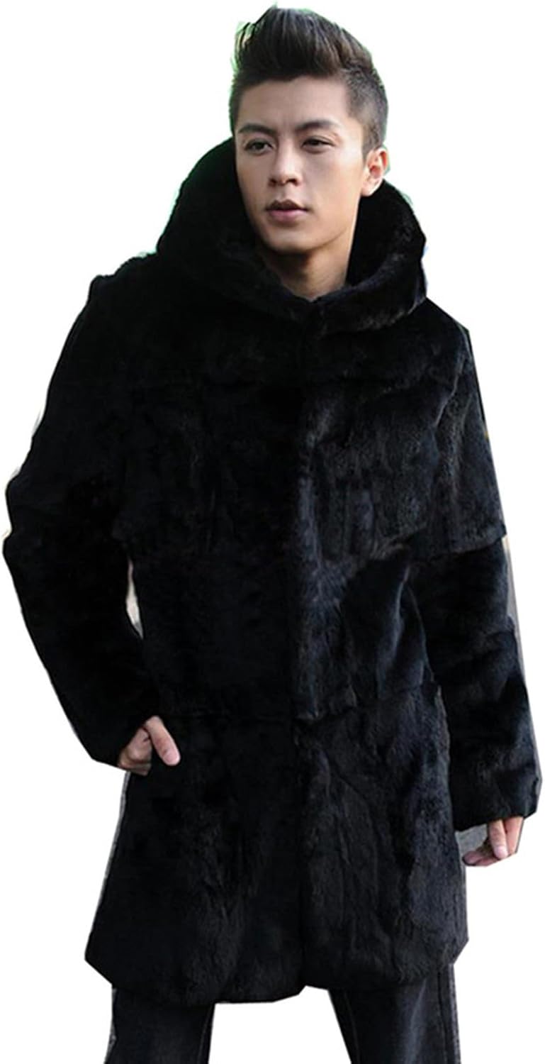 ファーコート メンズ 毛皮 ファージャケット ロング丈 秋冬用 フード付き フェイクファー アウター ジャンパー 大人 厚手 ふわふわ 長袖 ゆったり 上着 防寒コート ストリート系 ファッション