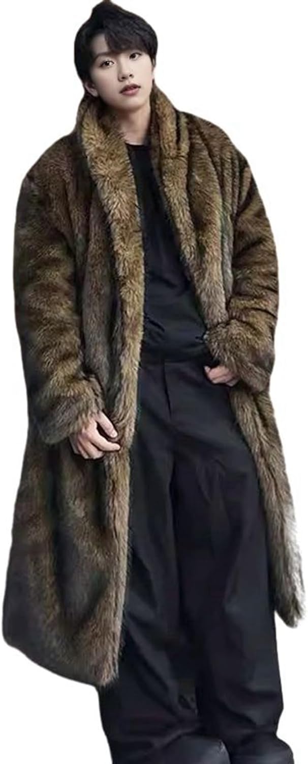 ロング丈 ファーコート メンズ 毛皮 フェイクファー 長袖 膝丈 ふわふわ 贅沢感 ファージャケット 防寒コート 上着 大きいサイズ 防寒 オーバーコート 個性 カジュアル おしゃれ カッコイイ 男性