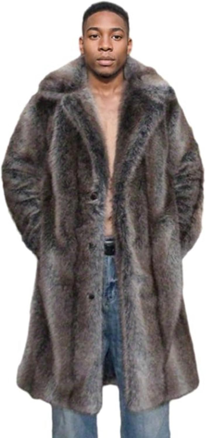 ロング丈 ファーコート メンズ フェイク毛皮 長袖 ふわふわ 贅沢感 ボリューム襟 ファージャケット アウター ジャンパー 大きいサイズ 防寒 オーバーコート 個性 ストリート系 韓国ファッション 男