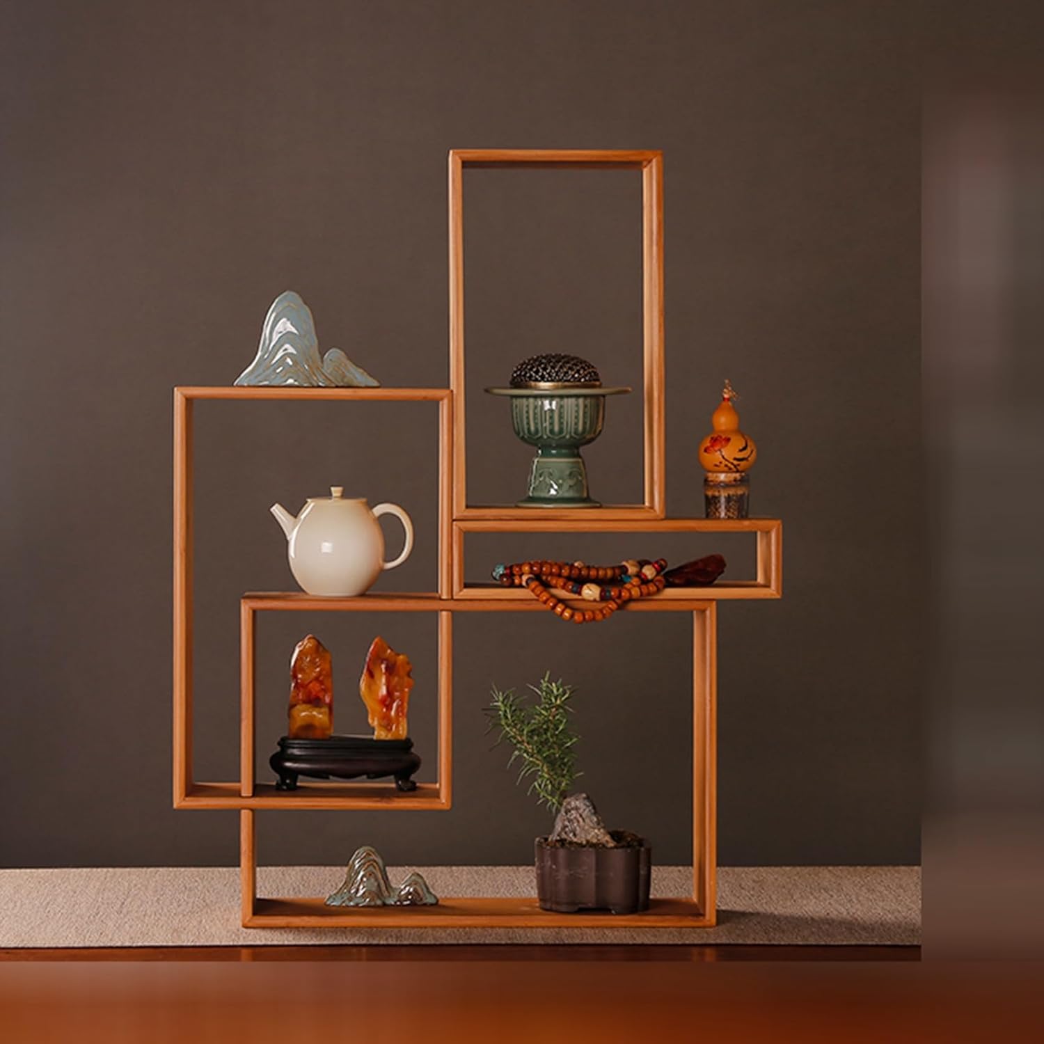 木製棚 ティーポット収納棚 ティーカップホルダー シンプル 簡約 多重 インテリア 茶器収納棚 茶棚 卓..
