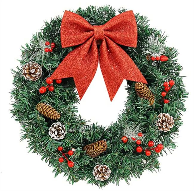 玄関ドア用 40cm クリスマス 飾り フラワーリース 花輪 壁掛け ドアガーランド フラワーリース 手作り ..