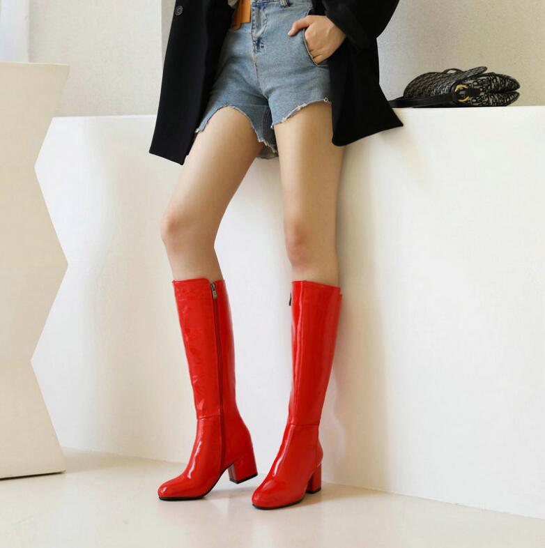 大きいサイズ ダンスブーツ 春秋 秋冬 ロング丈 光沢 ハイヒール 6センチ エナメル ロングブーツ レディースブーツ
