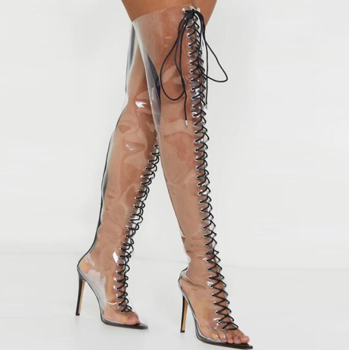 ヒール1 キャバ レディース ハイヒール ブーツサンダル クリアサンダル 編み上げ ロングブーツ ブーツサンダル サマーブーツ