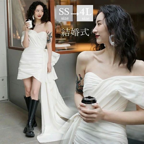 ミニ 二次会 前撮り ショート丈 ミニ 大きいサイズ 結婚式 二次会ドレス ミニドレス 前撮り 海外挙式 ..