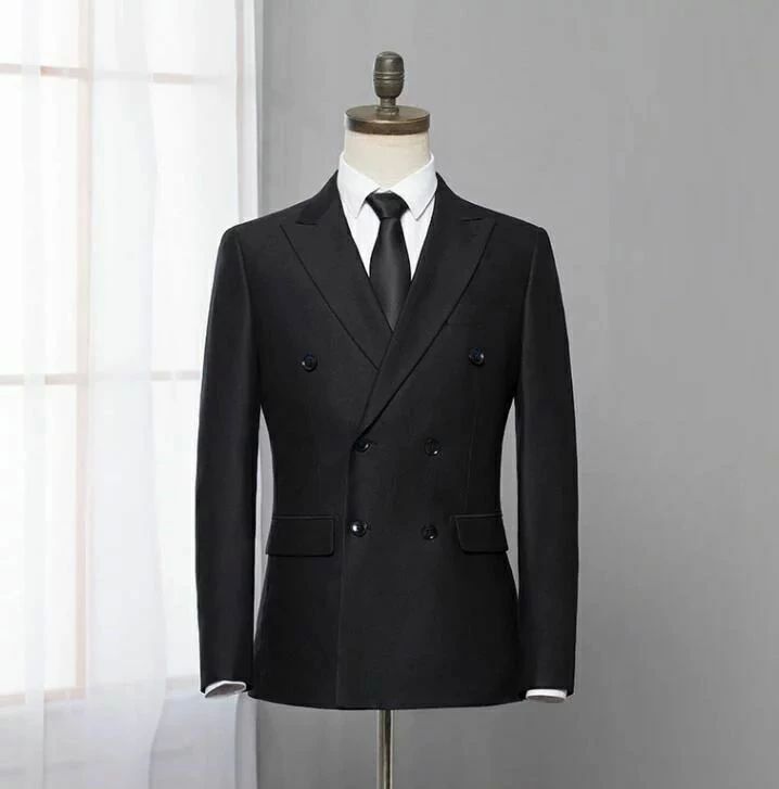 「M~6XL」スリム メンズスーツ ダブルスーツ 無地 セットアップ タキシード 黒 細身 紳士服 礼服 フォーマル ブラックスーツ 黒
