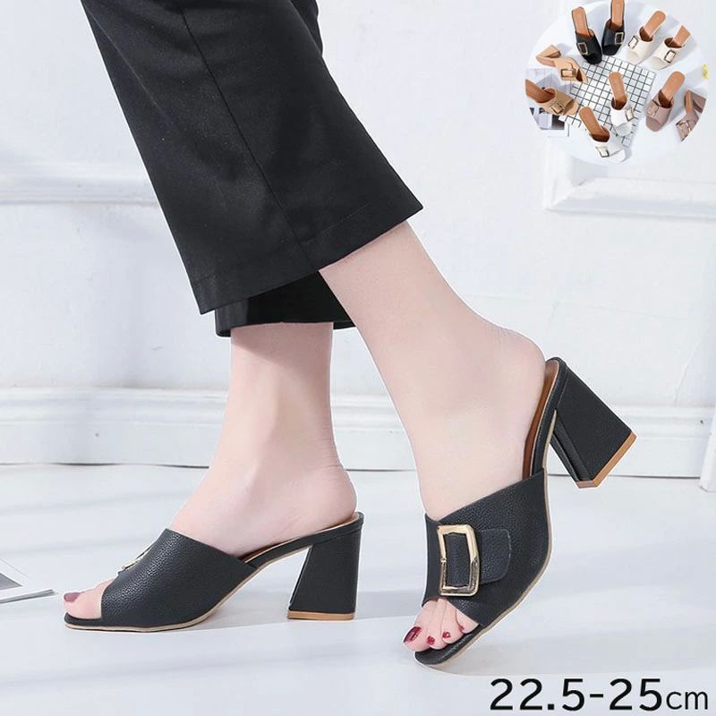 サンダル ミュール レディース ヒール 8cm 痛くない 脱げない 走れる スクエアトゥ 美脚 靴 ハイヒール ピンヒール 歩きやすい