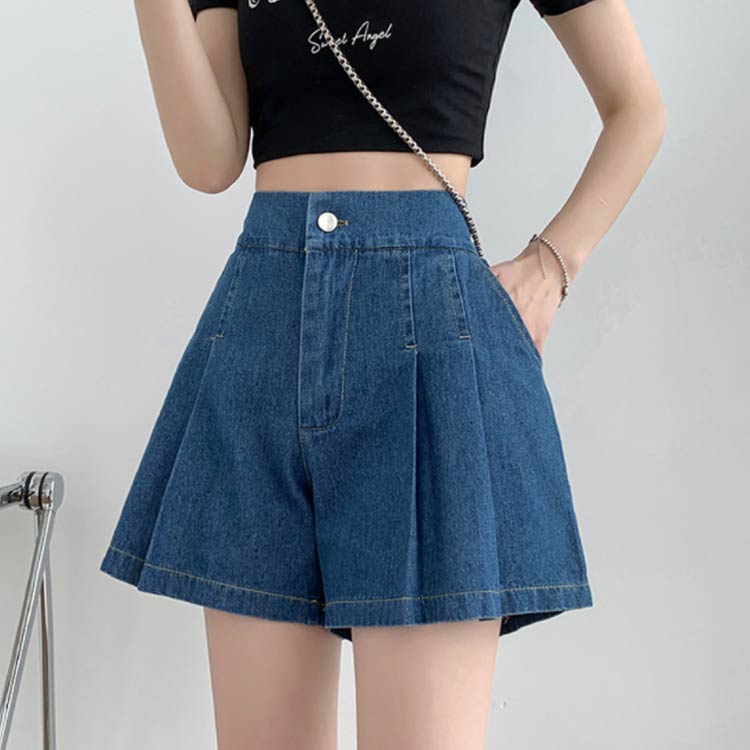 デニムパンツ レディース キュロット プリーツ ワイドパンツ ハイウェスト デニムショートパンツ ふんわり フレアパンツ 短パン