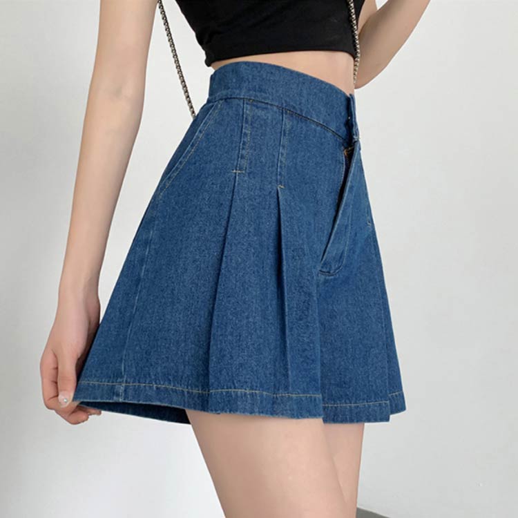デニムパンツ レディース キュロット プリーツ ワイドパンツ ハイウェスト デニムショートパンツ ふんわり フレアパンツ 短パン