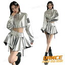 衣装 大人 韓国 アイドル 衣装 シルバー ダンス衣装 セットアップ レディース ダンス衣装 大人 コート スカート 光沢 女の