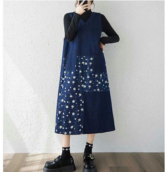 花柄 ジャンパースカート デニム サロペットスカート レディース 秋 冬 デニムジャンパースカート 切り..