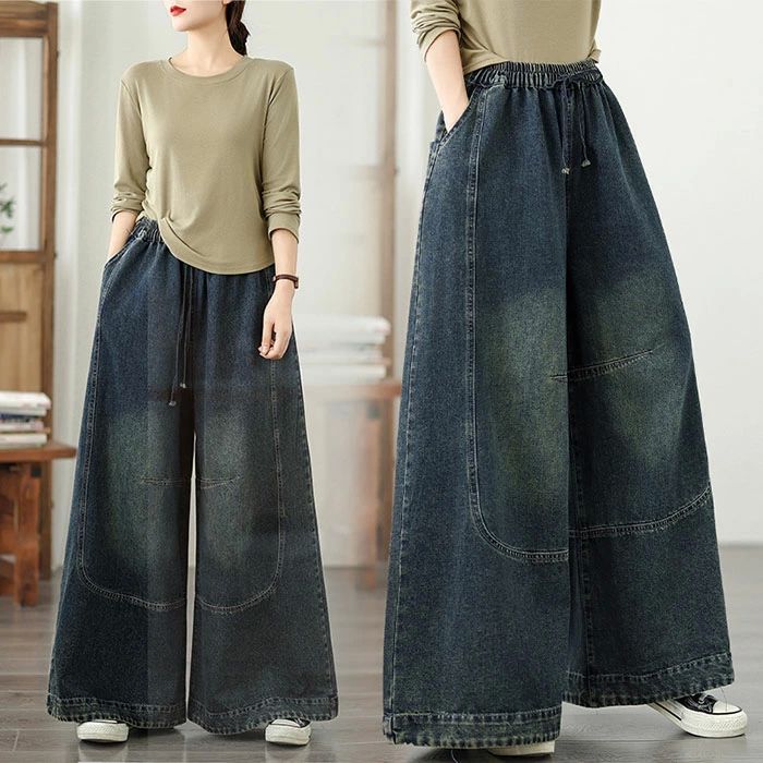 デニムパンツ レディース ワイドパンツ ジーンズ イージーパンツ ロングパンツ デニムワイドパンツ パンツ ボトムス リラックス