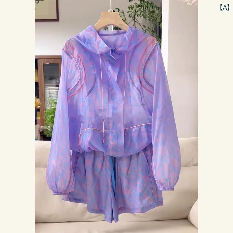 一式 2025 女性 スーツ ツーピース ショーツ ジャケット 服 日焼け防止 紫色の ドーパミン 小さい 夏服..