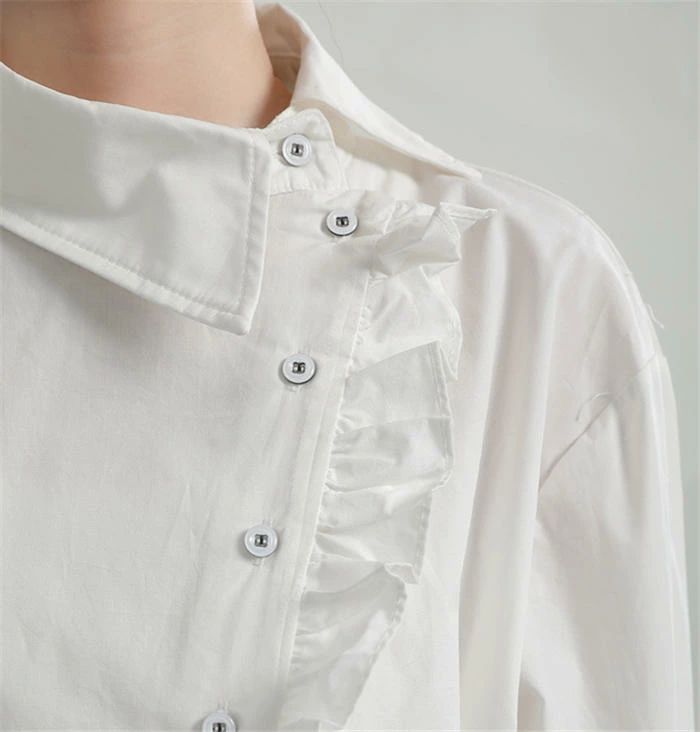 シャツ レディース チュニック 春 秋 ロングシャツ フリル アシンメトリー シャツ ロング丈 モード デザイン お洒落 トップス 長