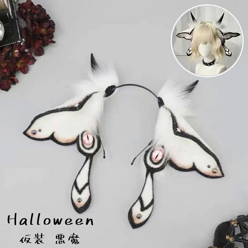 カチューシャ ハロウィン 仮装 悪魔 ヴィラン デビル ホワイト ブラック コスプレ用 ヘッドドレス フェイクファー製 ヘアアクセ
