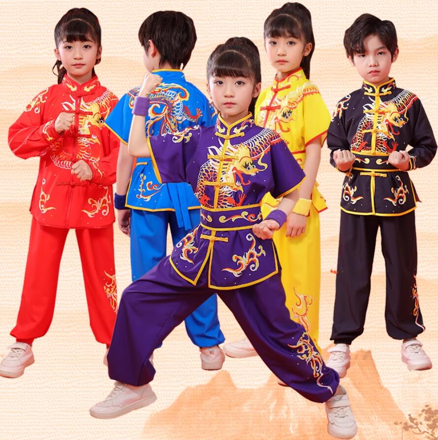 上下セット 武術服 太極拳服 太極拳ウェア 半袖/長袖 ベルト付き ゆったり 龍プリント イベント 女の子 男の子 子供用 スポーツ