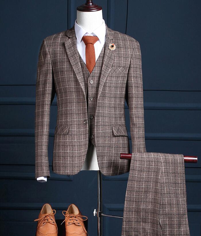 スリーピース 高級感 タキシード 二つボタン チェック柄 長袖 細身 礼服 紳士服 冠婚葬祭 オフィス ビジネス セレモニー フォー