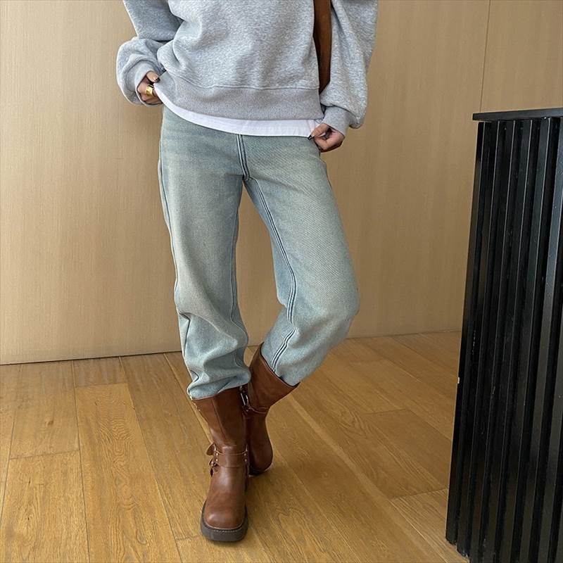 ボトムス レディース デニム Gパン ストレート ロング ボーイフレンド ストリート 股上深め ファスナー ポケット ハイウエスト