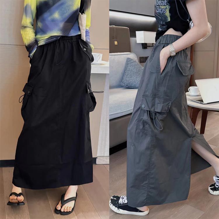 春夏 ミリタリー ブラック ロングスカート ロングカーゴスカート レディース カーゴ ロング カーゴスカート カーゴパンツ レディ