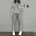 レディース 春夏秋 新作 スウェット スポーツウェア 2点セット 半袖 Tシャツ 七分丈パンツ 部屋着 ジャージ セットアップ