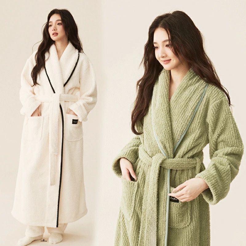 レディース もこもこ 厚手 冬 カップル パジャマ 秋冬 ロング タオル地 ママ バスローブ単品 大きいサイズ 高級 ガウン ルームウ