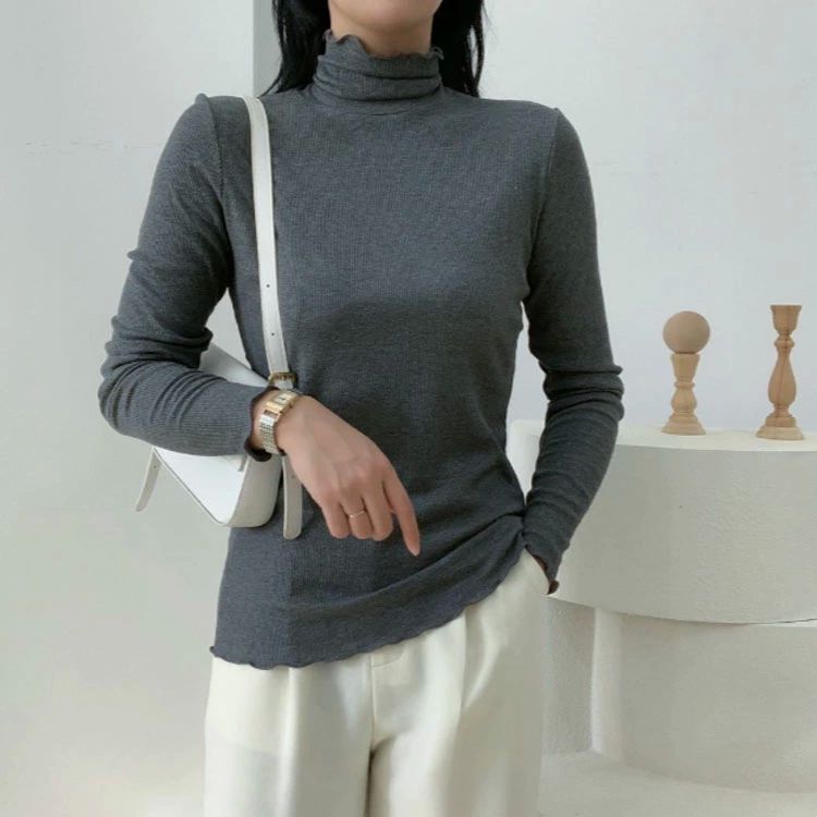 レディース トップス インナー 長袖 タートルネック リブカットソー リブ ロンT レイヤード 重ね着 春秋冬 リブ素材の シンプル