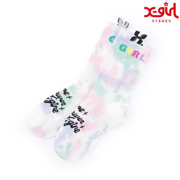 エックスガール ステージスX-girl Stagesタイダイ立体ロゴクルーソックス15-21cm2025-119254415
