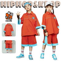 キッズ ダンス衣装 セットアップ 赤 橙色 女の子 男の子 おしゃれ かっこいい ゆったり カジュアルシャ..
