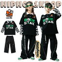 チェック柄 黒白 キッズ ダンス衣装 セットアップ 2点セット ポロシャツ 長袖 フェイクレイヤード ワイドパンツ 機能パンツ 派手 ヒップホップ HIPHOP...