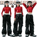 韓国 jazz レッド トップス 黒 レザーパンツ キッズ ダンス衣装 セットアップ 上下セット おしゃれ 女の子 かっこいい かわいい 長袖 へそ出し カジュ...