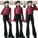 ワインレッド トップス ブラック ベルボトムパンツ キッズ ダンス衣装 セットアップ 上下セット 韓国 jazz おしゃれ 女の子 かっこいい かわいい へそ出...