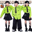 チア チアガール グリーン シャツ 黒 スカート カーゴパンツ ネクタイ キッズ ダンス衣装 セットアップ 上下セット おしゃれ 女の子 男の子 かっこいい か...