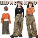 チアガール へそ出し 蜜柑色 黒 キッズ ダンス衣装 セットアップ 女の子 ニット Tシャツ ショート丈 デニムパンツ ダメージ加工 ファッション かっこいい ...