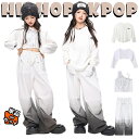 白 ホワイト ロングTシャツ ゆったり jazz キッズ ダンス衣装 長袖 女の子 へそ出し キャミソール カーゴパンツ 上下セット セットアップ トップス パ...