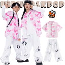 ピンク 蝶柄 総柄 柄シャツ キッズ ダンス衣装 セットアップ jazz アロハシャツ 女の子 男の子 韓国 k-pop 半袖 シャツ カジュアルシャツ へそ出...
