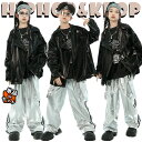 ブラック レザージャケット シルバー カーゴパンツ キッズ ダンス衣装 セットアップ 上下セット おしゃれ 女の子 男の子 ゆったり カジュアル Tシャツ トッ...