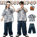 グレー カジュアルシャツ ネイビー デニムパンツ ダメージ加工 キッズ ダンス衣装 セットアップ 上下セット おしゃれ 女の子 男の子 かっこいい かわいい タ...