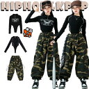 カーキグリーン 迷彩柄 ブラック 上下セット 子供服 カーゴパンツ 長袖 ショートトップ キッズ ダンス衣装 セットアップ へそ出し ロングパンツ 女の子 ja...