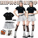 黒 銀色 チアガール キッズ ダンス衣装 セットアップ 女の子 派手 へそ出し Tシャツ スカート ベルト 頭巾 ソックス かっこいい ファッション 個性派 おしゃれ 演出服 発表会 団体服 演奏会 ダンス教室 ヒップホップ ジャズダンス HIPHOP
