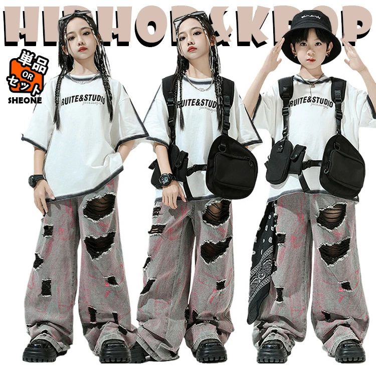 ホワイトTシャツグレーデニムパンツ...