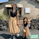 親子ペア ワンピース レディース ノースリーブワンピース レディースドレス ブラウン 黒 母娘 2人 韓国 かわいい おしゃれ 可愛い リン