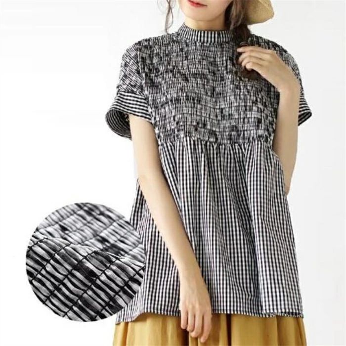 綿麻 シャツ ガーゼシャツ ブラウス レディース チェック 綿麻シャツ チュニック コットン ベーシック ..