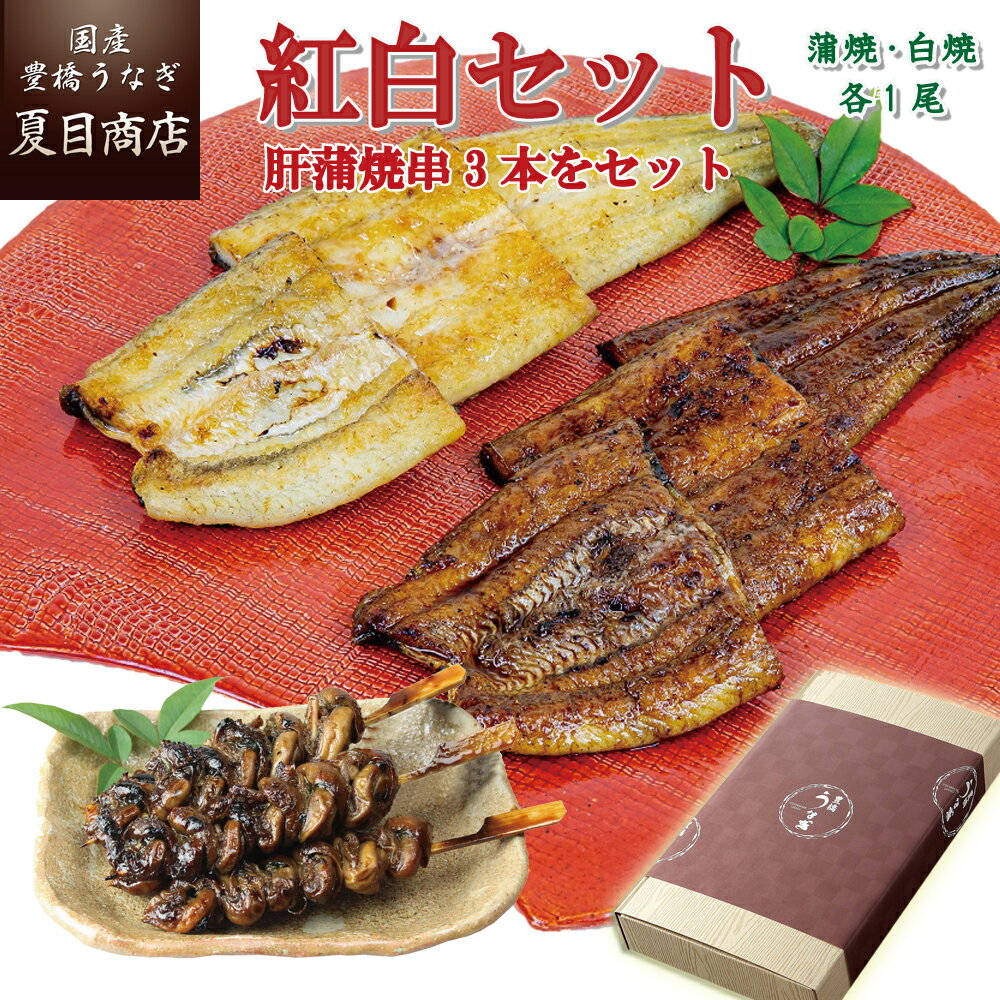 白焼き プレゼント ギフトうなぎ 紅白セット 蒲焼 白焼き 155-167g×各1尾と肝蒲焼き串×3本 大盛2人前 送料無料 国産 愛知県産 専門店 39(サンキュー)ショップ 父の日 お中元 お祝い 誕生日 食べ物 真空パック 贈り物