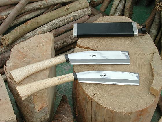腰鉈営林165磨 両刃 青鋼 45幅 樫柄 木鞘