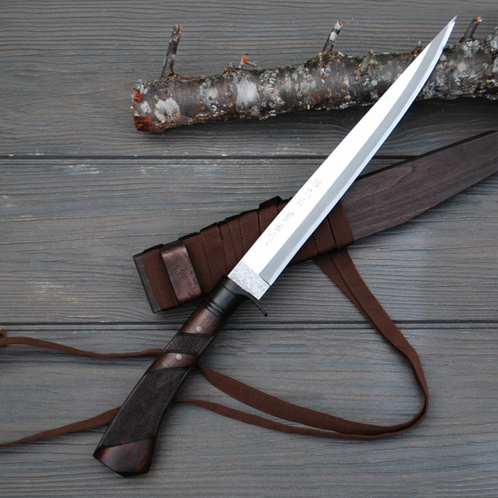 【予約販売】剣鉈 土佐大鎧通 280mm 9寸3分 両刃 白鋼 表面磨 樫柄 オイルステン 黒鍔輪 朴木鞘付 真田紐 チェッカー 豊国作 和式刃物通販格安セール情報 楽天 通販